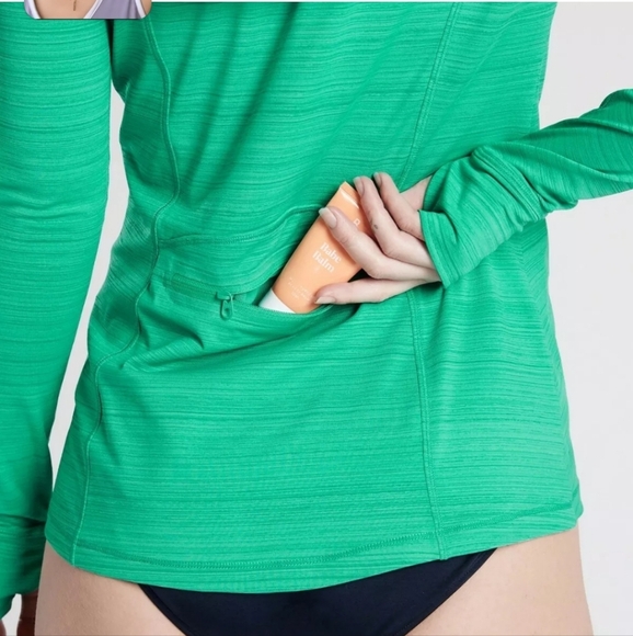 Athleta Crosscurrent UPF 50+ Jacket Size Small Green Ruched Back Pocket - Picture 2 of 13